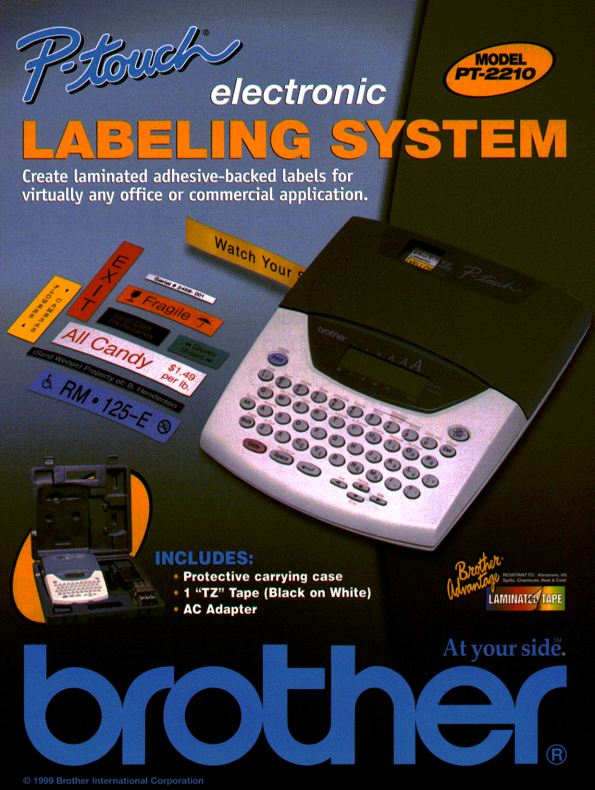 Brother P-touch PT-2210 and carrying case on the model-specific brochure cover