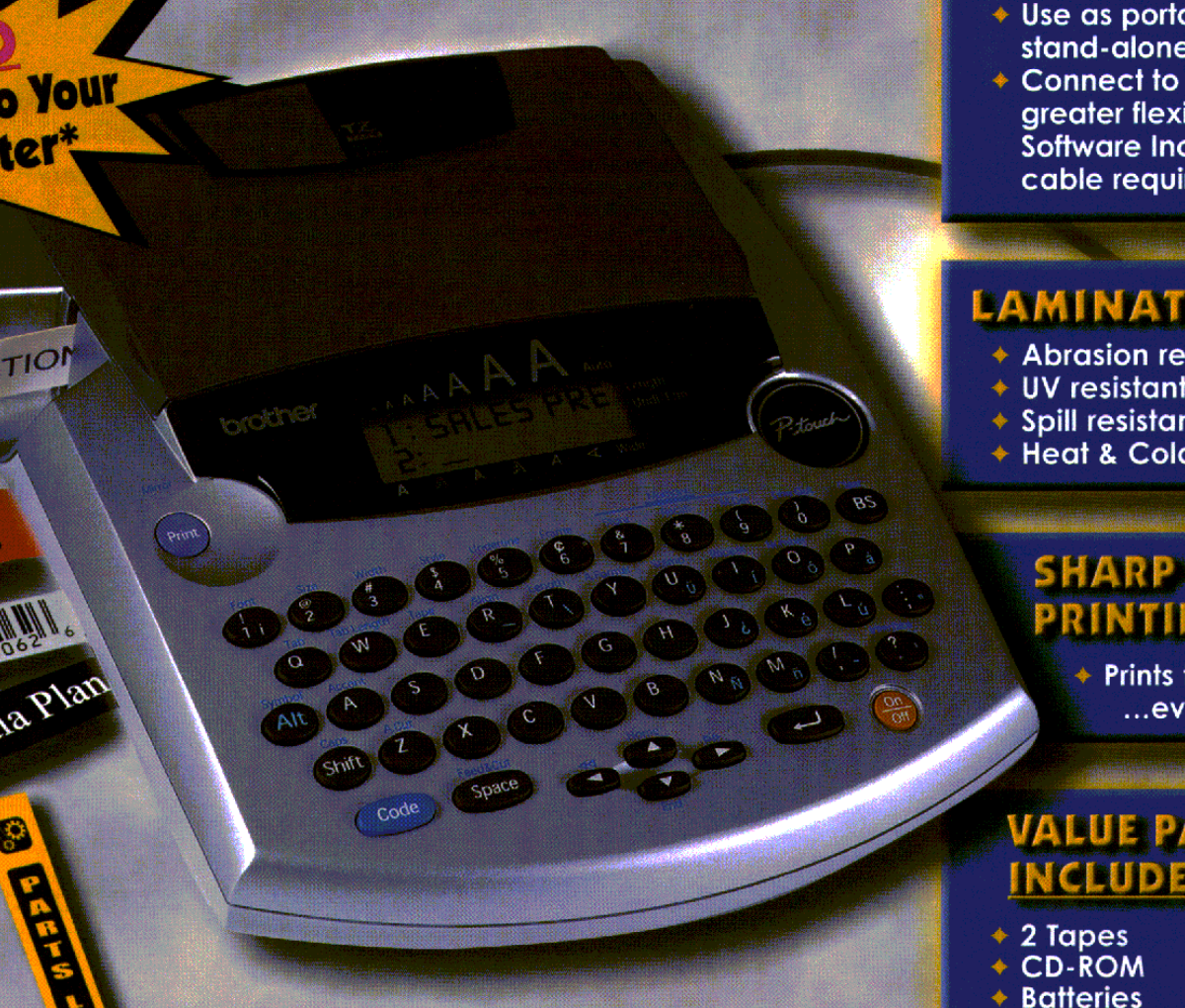 Brother P-touch PT-2310 Electronic Labeling System, cropped from Brother’s exact U.S. brochure; the original brochure does not identify the image as photograph or render