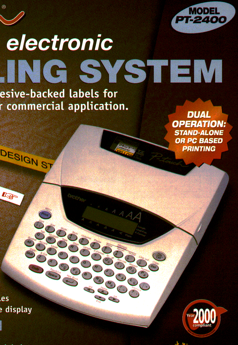 Brother PT-2400 desktop P-touch QWERTY label maker shown in the exact-model Brother brochure