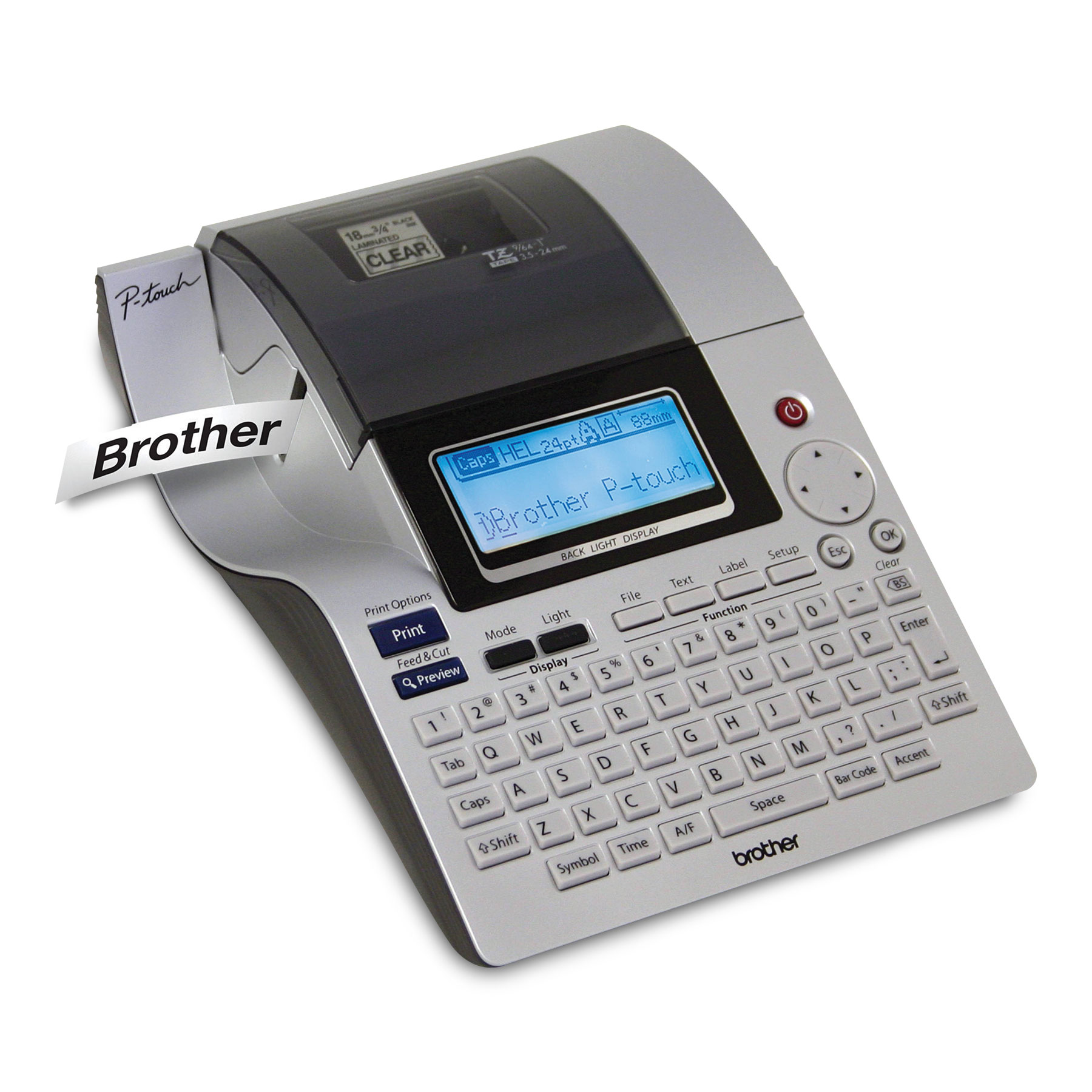 Brother P-touch PT-2700 silver-and-black desktop label maker with backlit three-line display and QWERTY keyboard