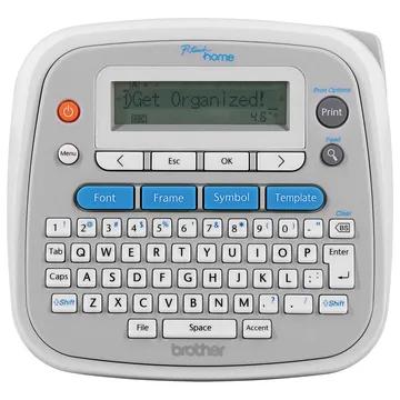 Brother PT-D202 P-touch Home label maker showing the white-gray body, one-line LCD and QWERTY keyboard