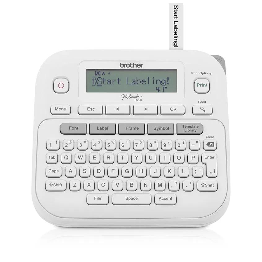 Brother P-touch PT-D220 black desktop label maker with QWERTY keyboard and one-line display