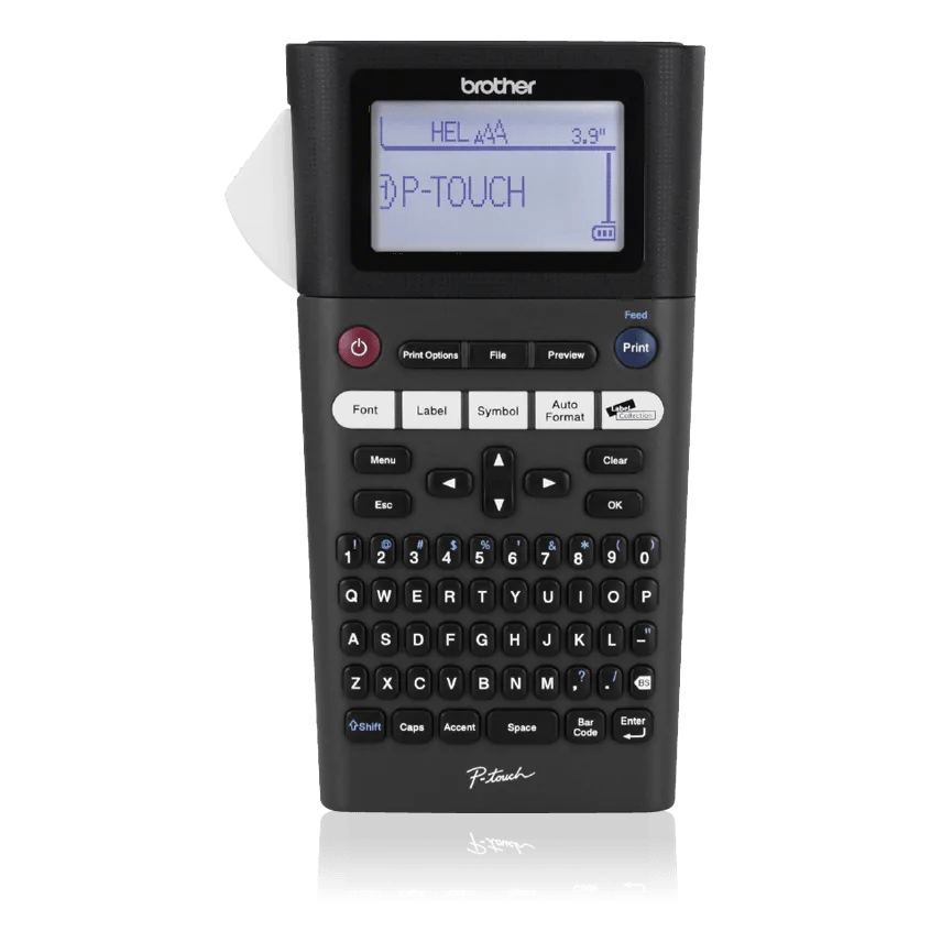 Brother P-touch PT-H300 black handheld label maker with large backlit display, QWERTY keyboard and manual cutter