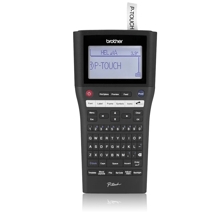 Brother P-touch PT-H500LI black handheld label maker with backlit display, QWERTY keyboard and automatic cutter