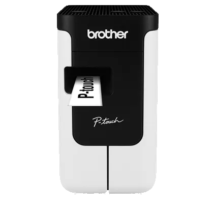 Brother P-touch PT-P700 compact black-and-white, keyboard-less USB TZe label printer with a tape exiting the front