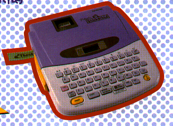 Brother P-touch ST-5 Stickerkid label maker with QWERTY keyboard and small display, depicted in Brother’s exact-model historical brochure
