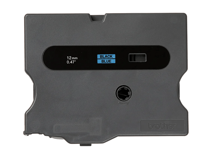 Brother TX5311 12 mm black-on-blue tape reference; PT-35 label maker not pictured