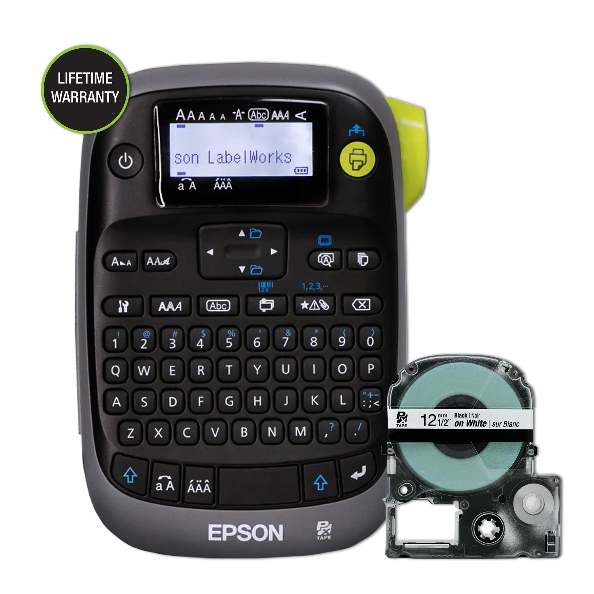 Epson LabelWorks LW-PX300 label maker with the exact package items shown by the manufacturer